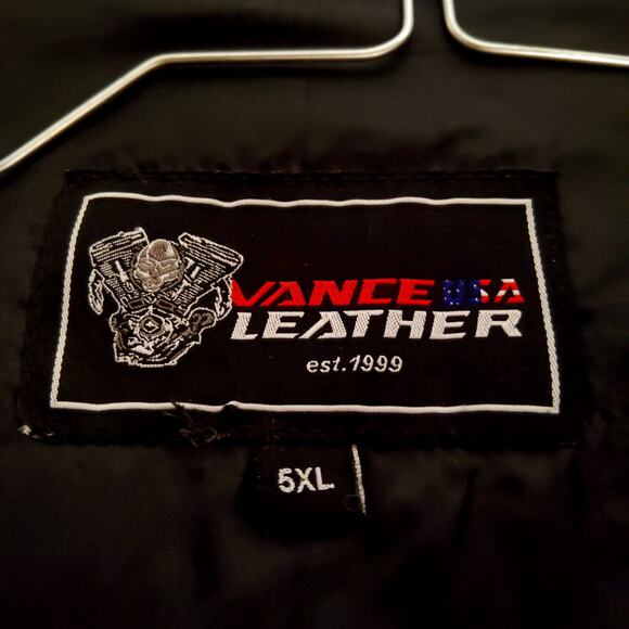 Vance Leather Vest Men 5XL Black Lined Motorcycle Racer Sleeveless Button Front - Picture 3 of 9